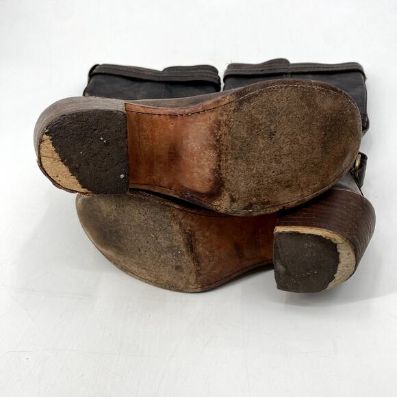 Frye Brown Leather Distressed Buckle heel boots - Picture 3 of 6